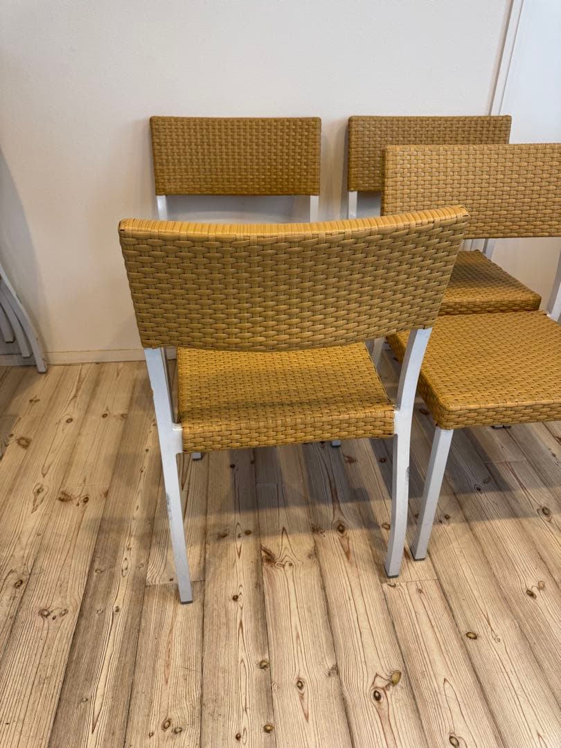 ラタン調スタッキングチェア 4脚セット テラス ガーデンチェア①