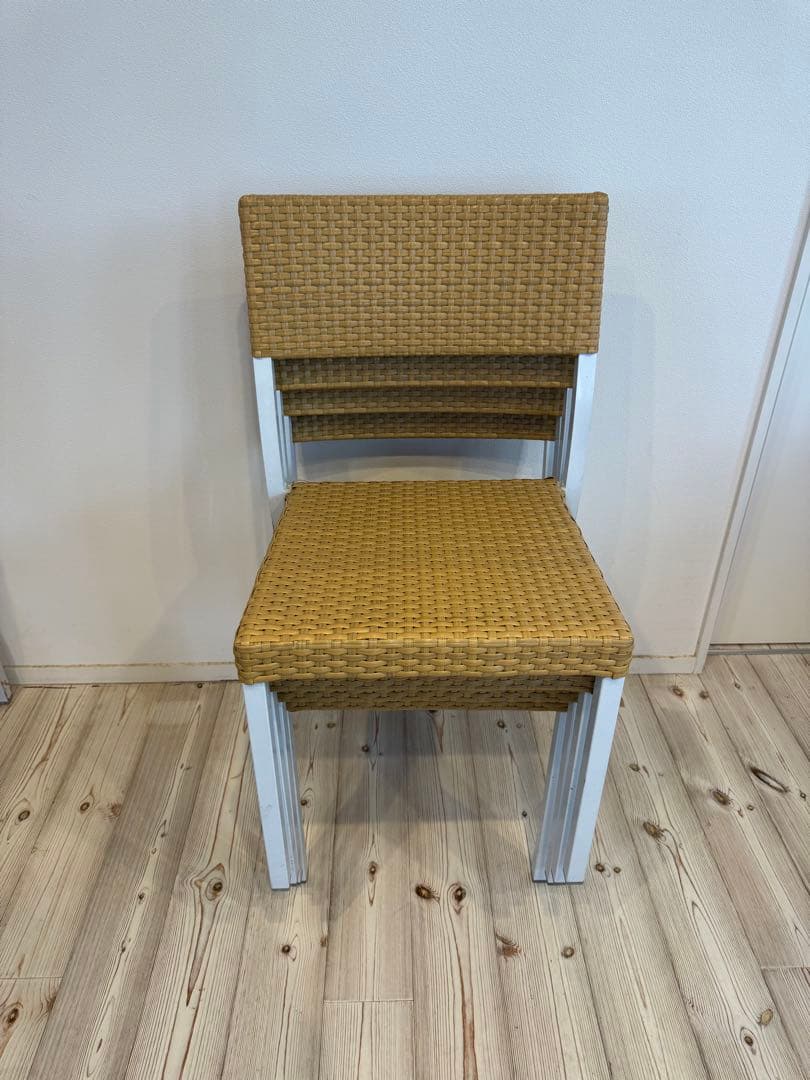 ラタン調スタッキングチェア 4脚セット テラス ガーデンチェア①