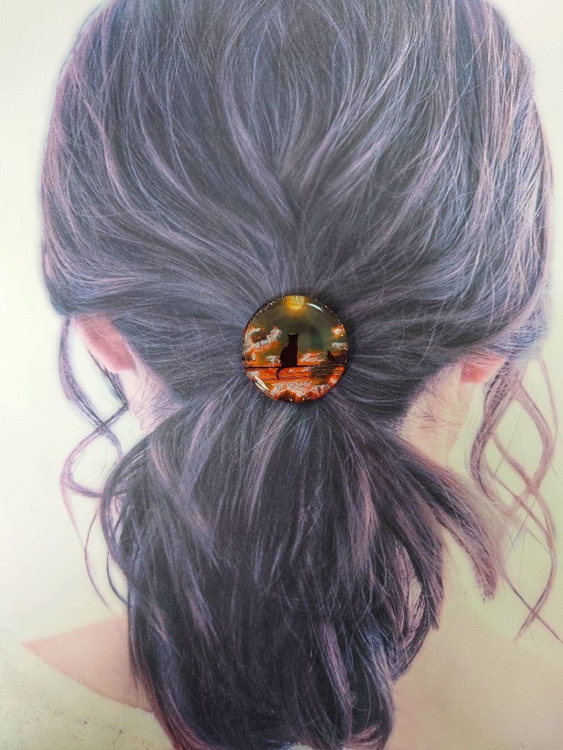 レジン　猫　ヘアゴム　ブローチ　ポニーフック　No.365