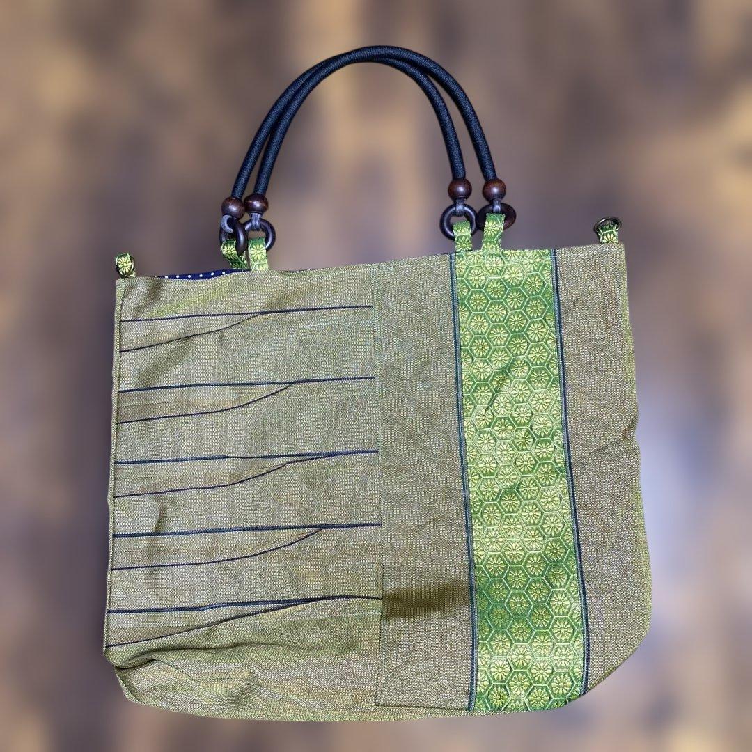 畳縁製 オリーブグリーン 幾何学模様 ハンドバッグ