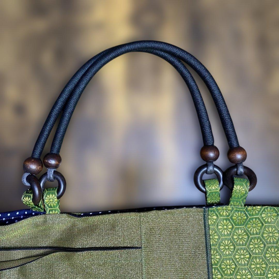 畳縁製 オリーブグリーン 幾何学模様 ハンドバッグ