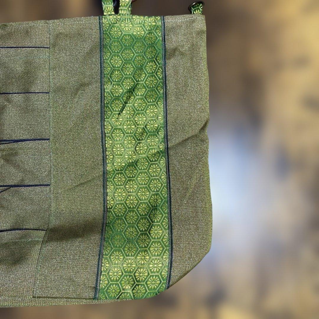 畳縁製 オリーブグリーン 幾何学模様 ハンドバッグ
