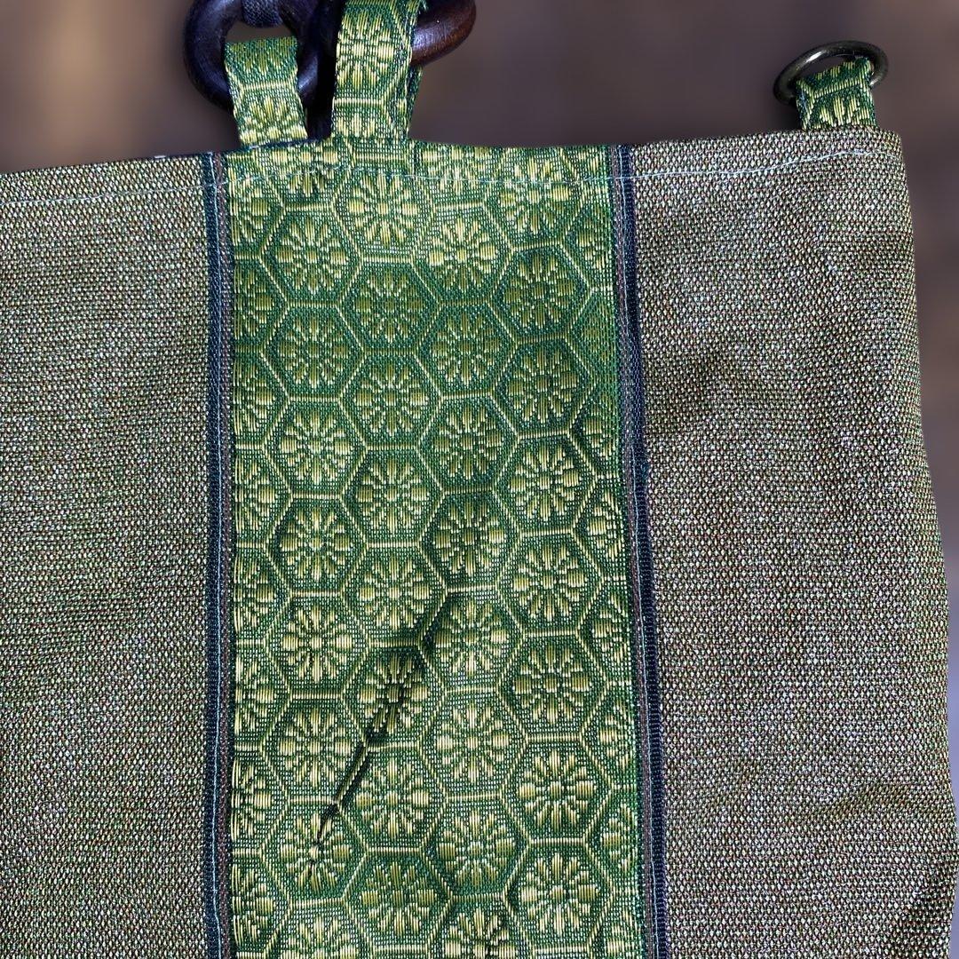 畳縁製 オリーブグリーン 幾何学模様 ハンドバッグ