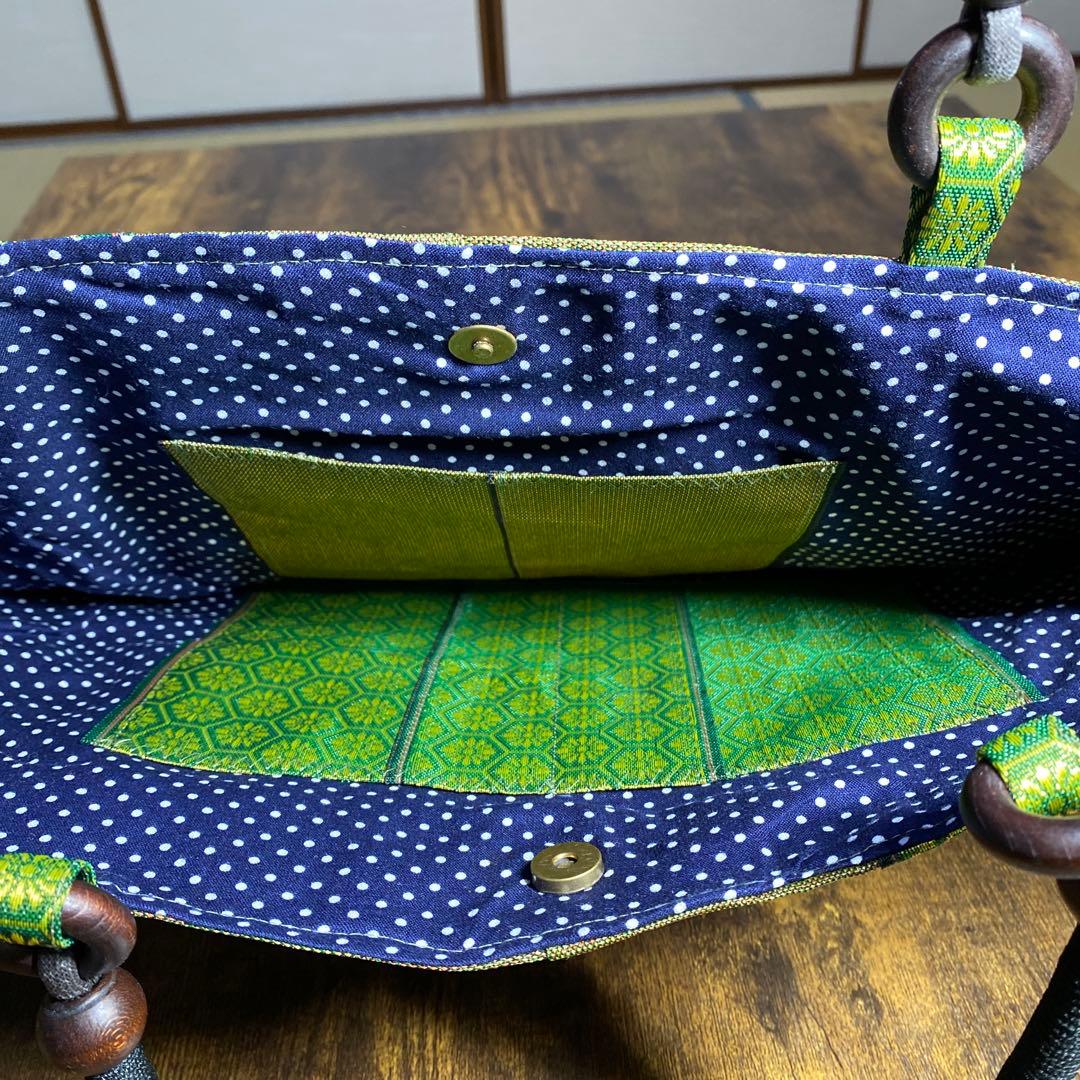 畳縁製 オリーブグリーン 幾何学模様 ハンドバッグ