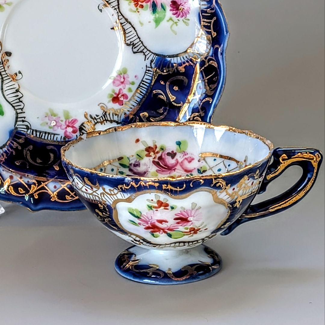 オールドニッポン デミタス 高台ペディスタル C&S 金彩 花文