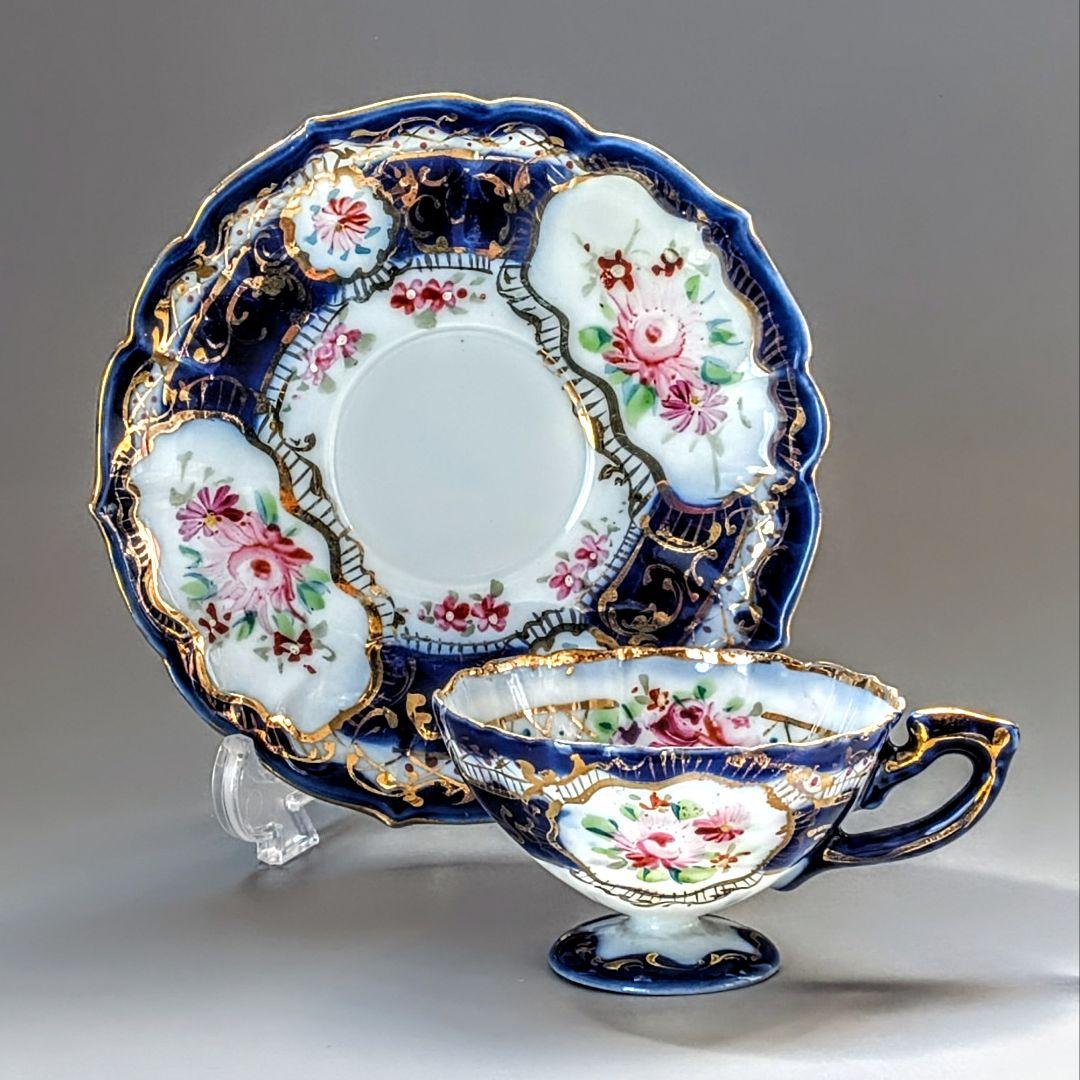 オールドニッポン デミタス 高台ペディスタル C&S 金彩 花文