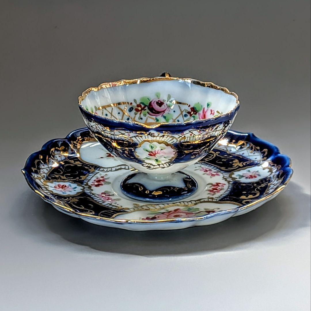 オールドニッポン デミタス 高台ペディスタル C&S 金彩 花文