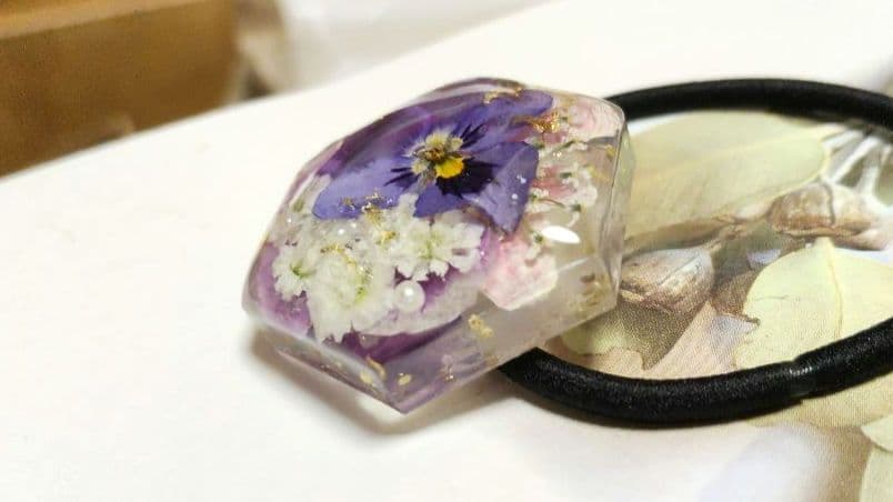 ドライフラワー レジン ヘアゴム 六角形 約3.7cm