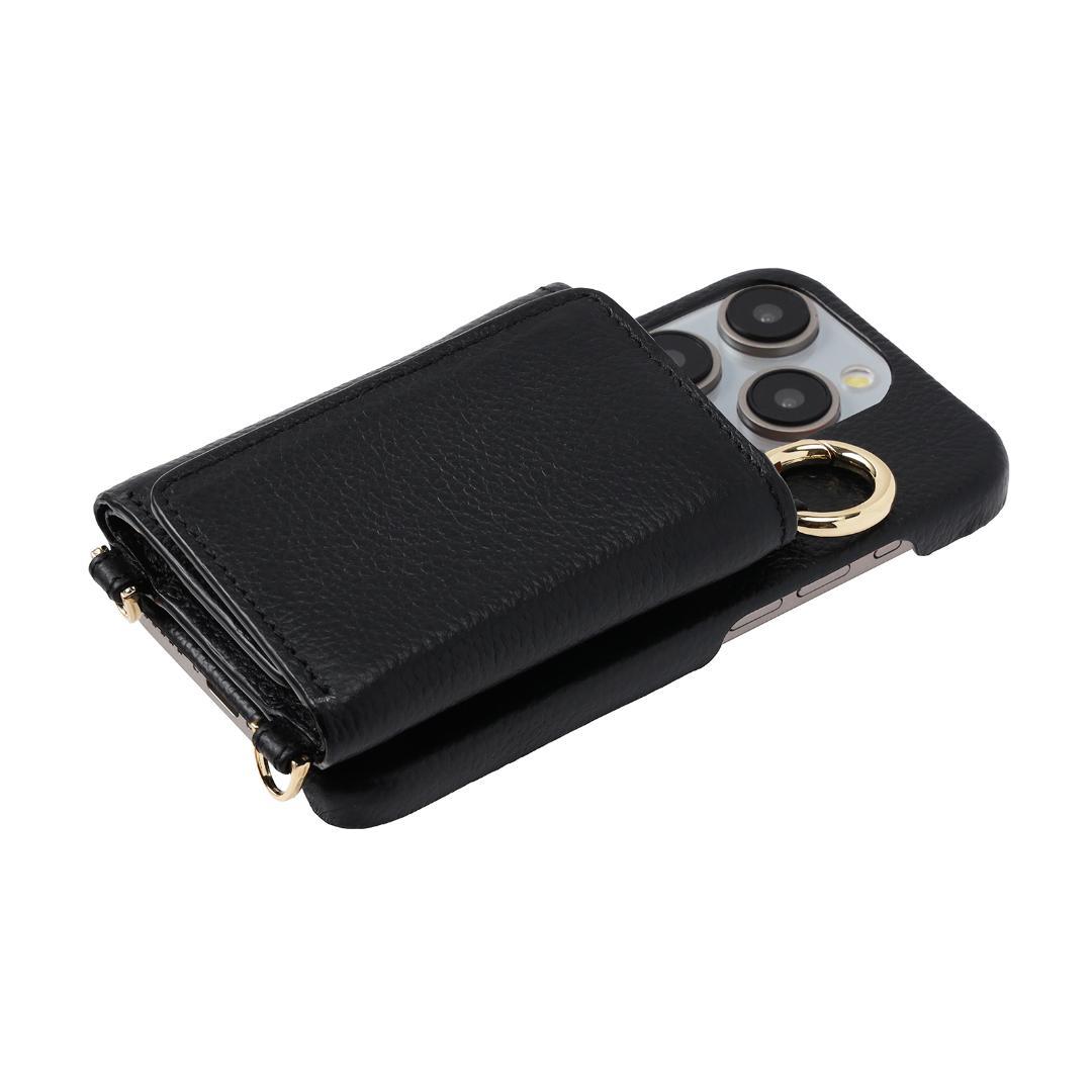 iPhone15 Pro  本牛革 カバー 財布き ケース ブラック ストラップ