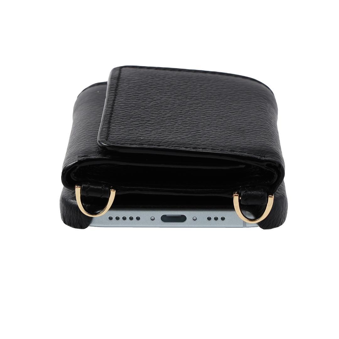 iPhone15 Pro  本牛革 カバー 財布き ケース ブラック ストラップ