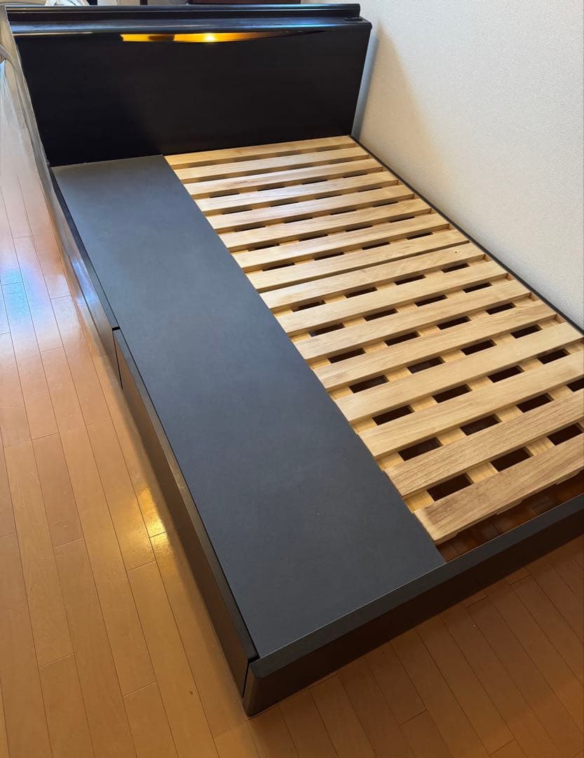 【ニトリ ダブルベッド 収納付き ダークブラウン USB・ライト付】