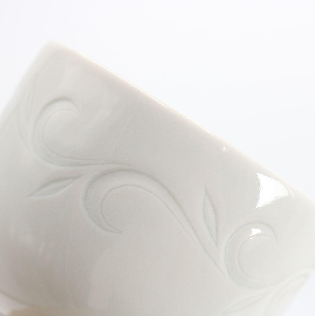 林敏夫作 白磁唐草文湯呑 五客 板谷波山弟子 茶碗 煎茶道具　C695　DD