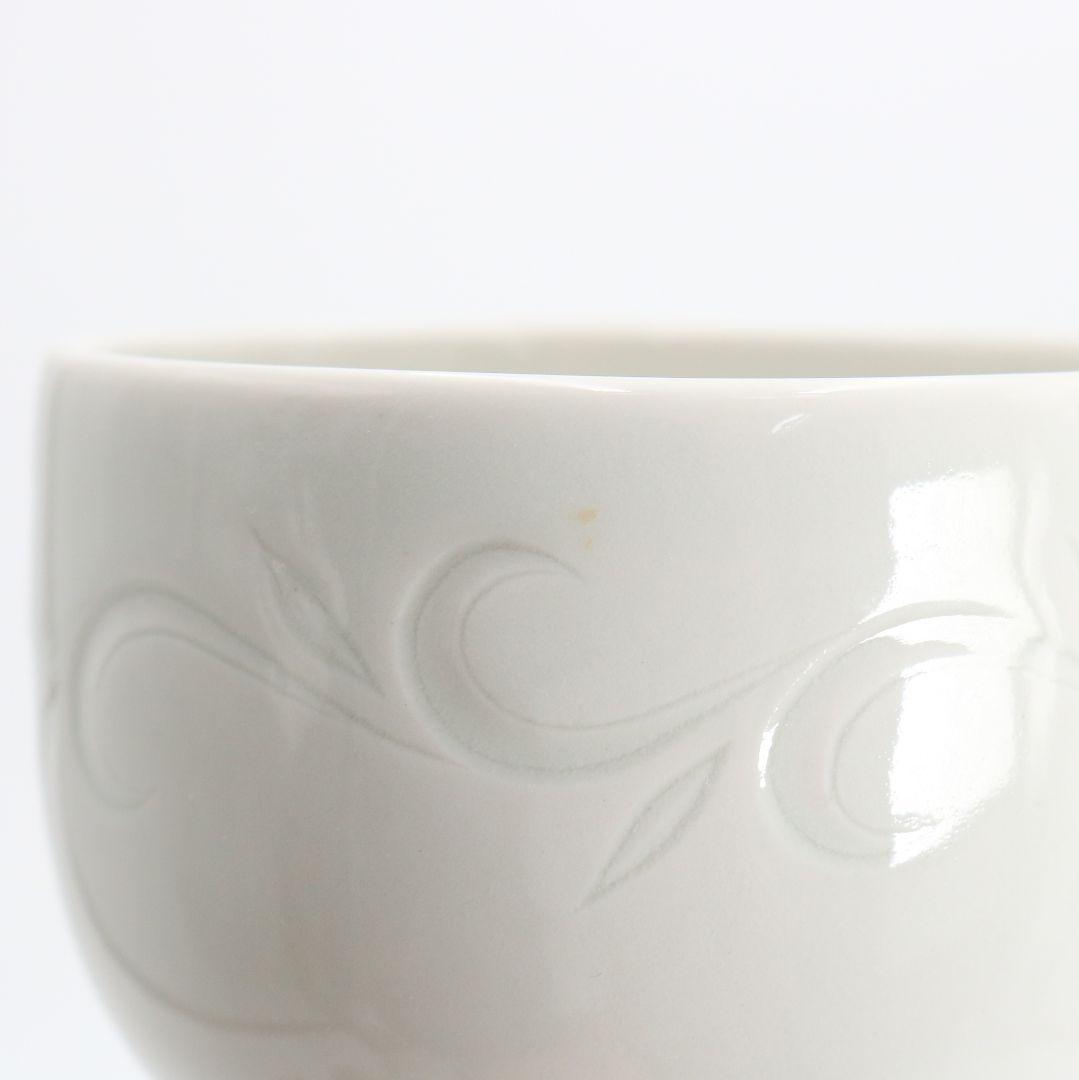 林敏夫作 白磁唐草文湯呑 五客 板谷波山弟子 茶碗 煎茶道具　C695　DD