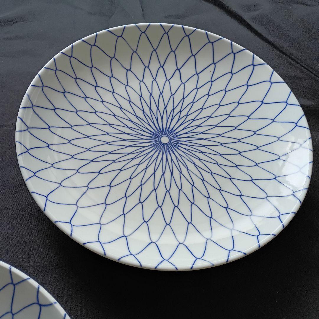 青い幾何学模様の平皿 2枚セット 手描網9号皿 [ 27×4㎝ ] 有田焼大皿