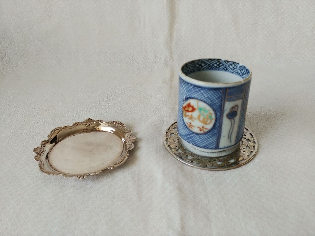 てっさい堂　猪口　古伊万里　染付　シルバー　セット　B (トレイ含まず)