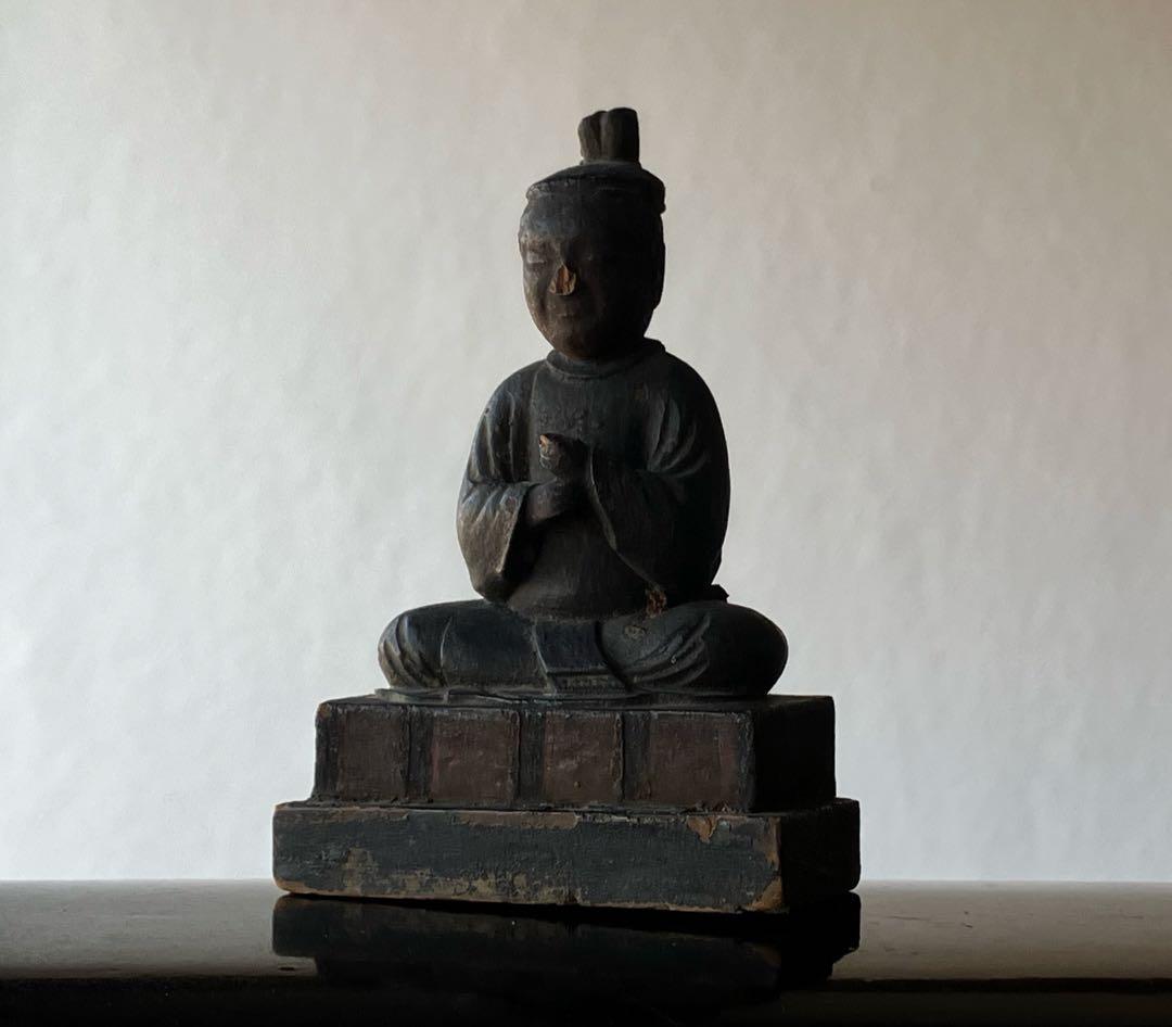 【古格の眼光 木彫天神像 約8㎝ 江戸後期頃 陰陽道 地方民間信仰】郷土玩具仏像