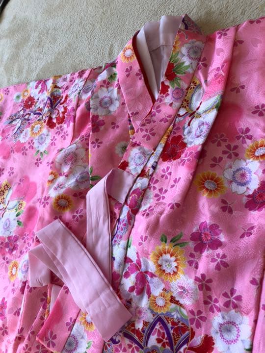 七五三 詣り3歳 女児可愛いピンク着物襦袢白被布3点セット早い者勝ち〜