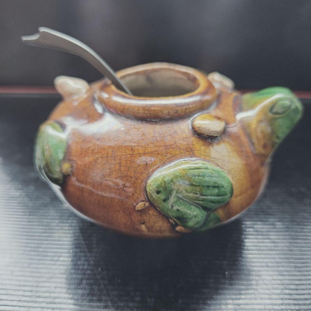 唐三彩蛙形水滴、水盂、水差　書道用