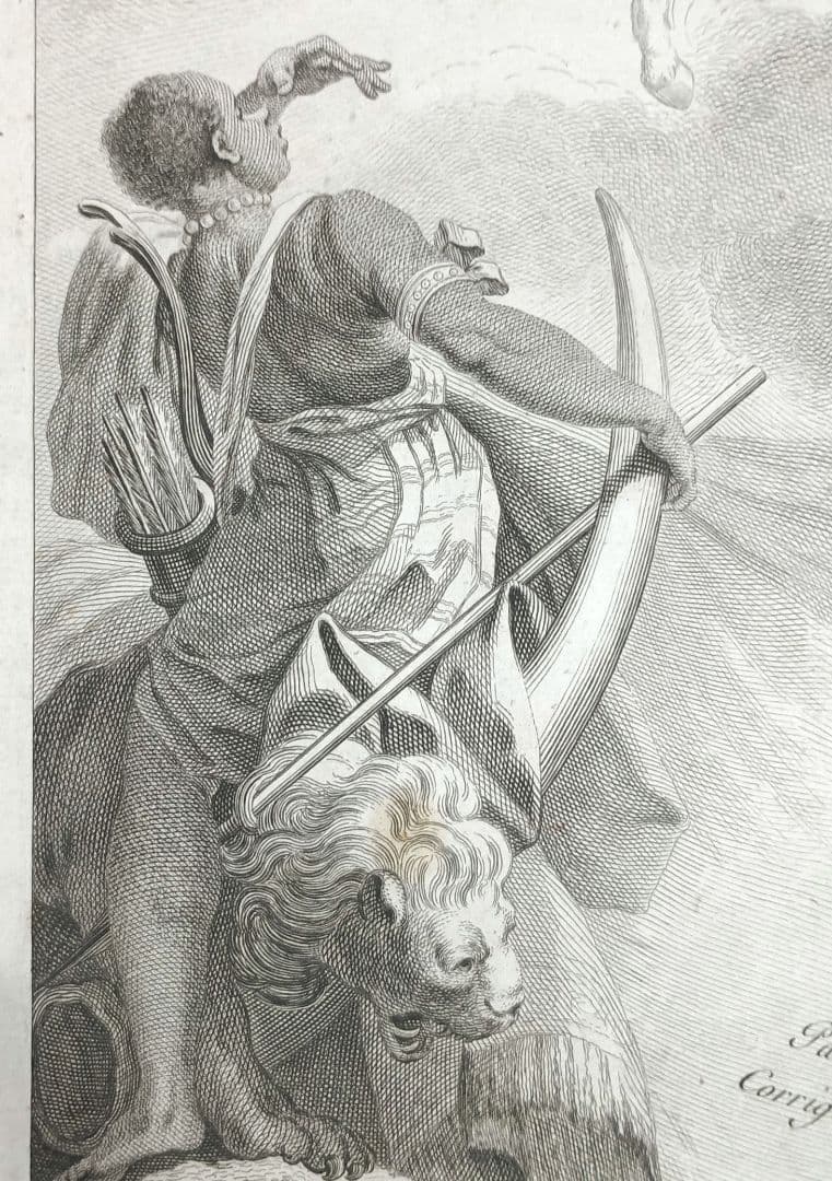 額装品　18世紀　R.ボーゴンディ　「地図帳の扉絵」　大型作品　稀少　版刻精緻