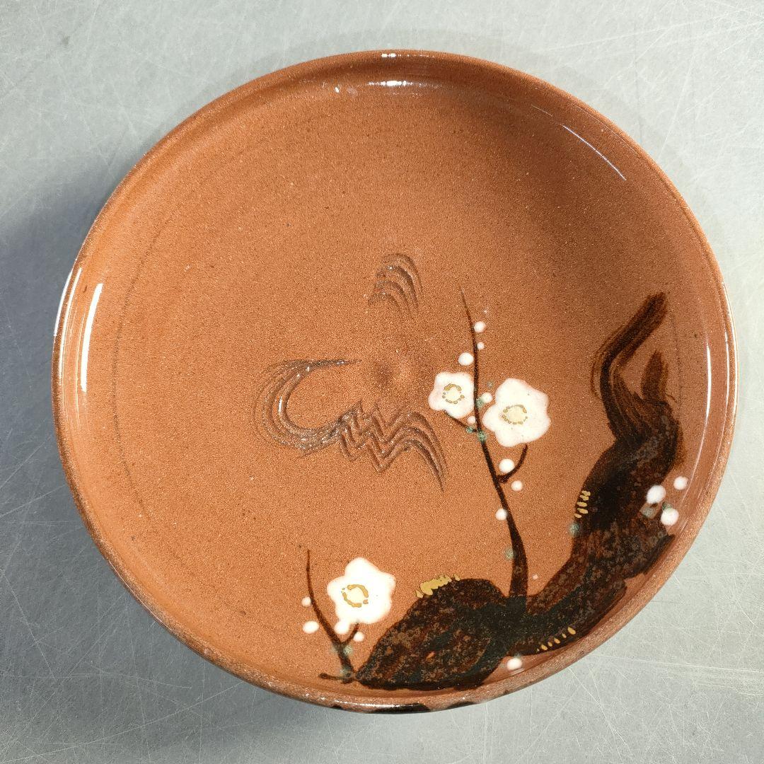 A1380-1/赤土花草文絵替り菓子皿6客/共箱/飾皿/銘々皿/膾皿/懐石道具/