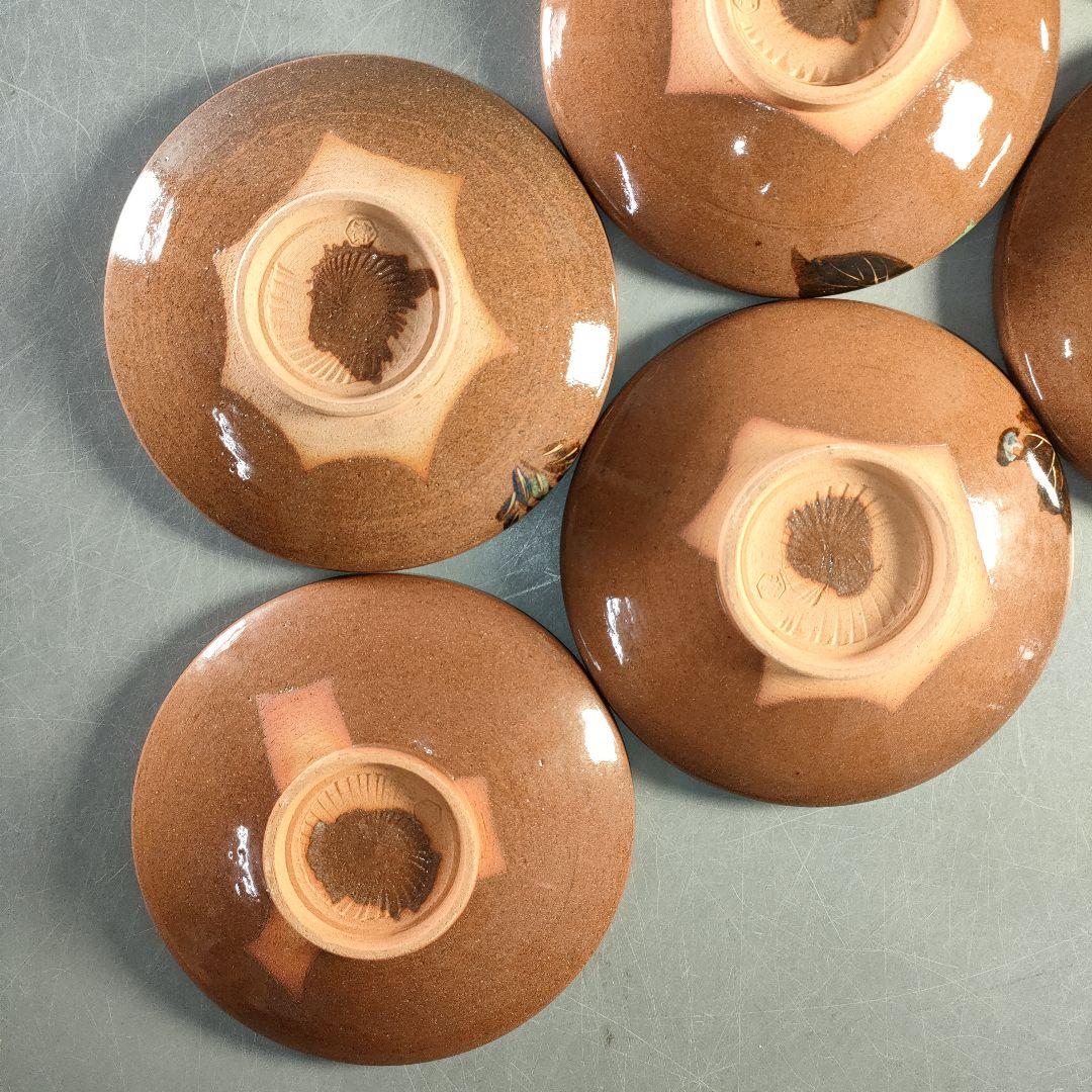 A1380-1/赤土花草文絵替り菓子皿6客/共箱/飾皿/銘々皿/膾皿/懐石道具/