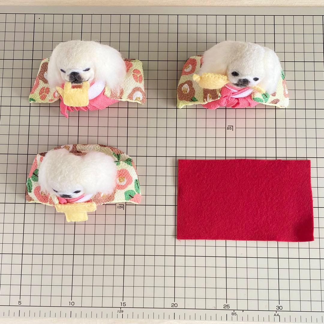 三人官女　白　ペキニーズ　★ 羊毛フェルト　雛人形　　　ハンドメイド