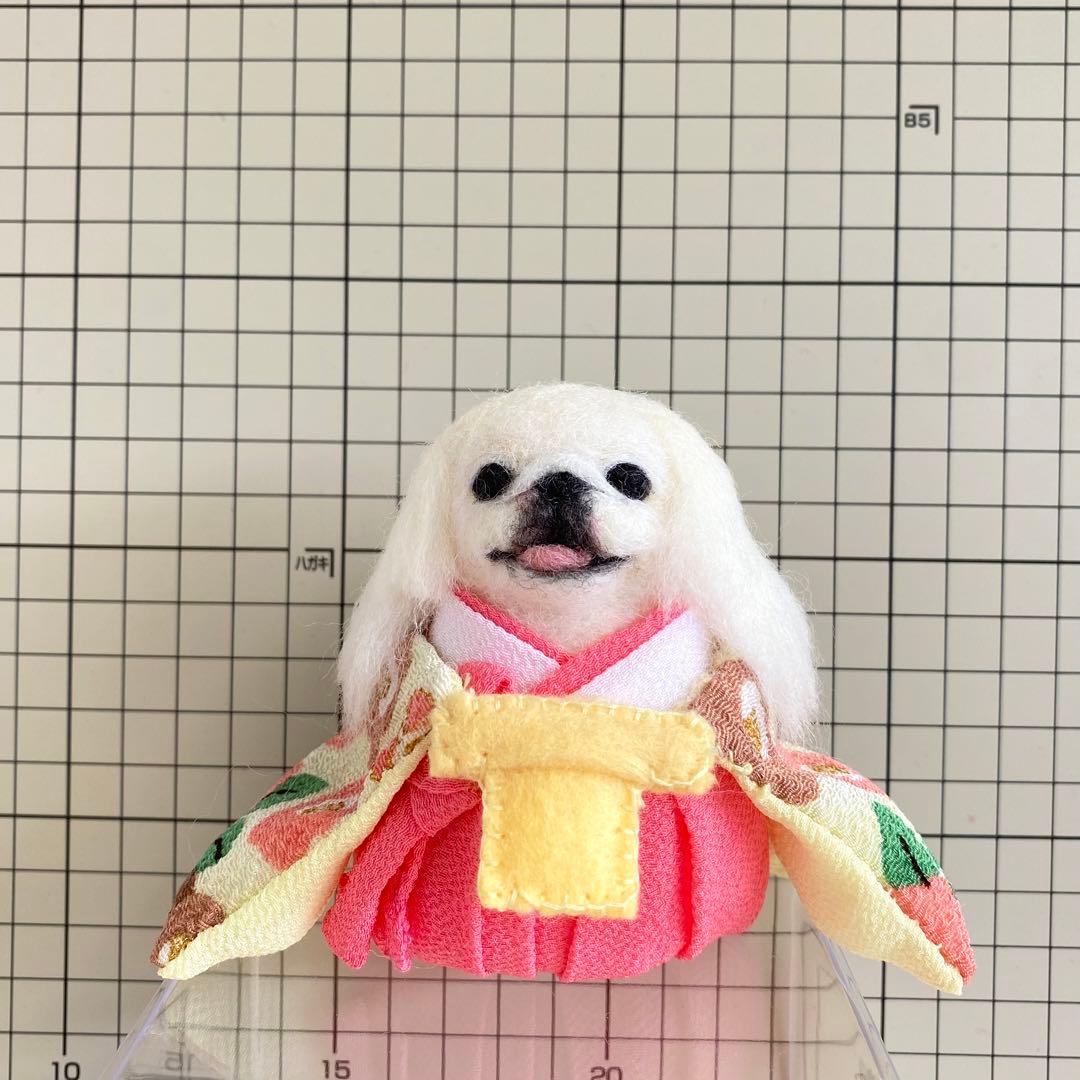 三人官女　白　ペキニーズ　★ 羊毛フェルト　雛人形　　　ハンドメイド