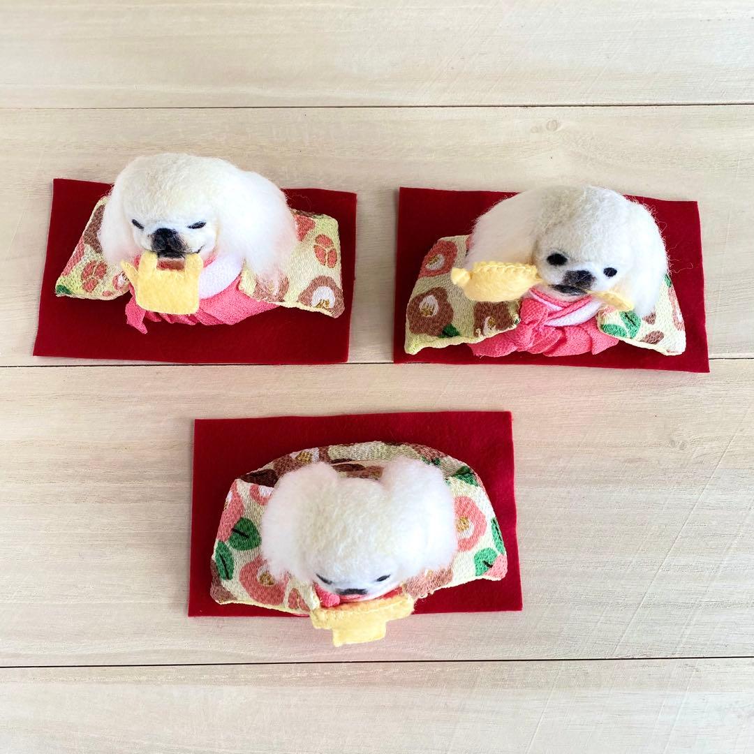 三人官女　白　ペキニーズ　★ 羊毛フェルト　雛人形　　　ハンドメイド