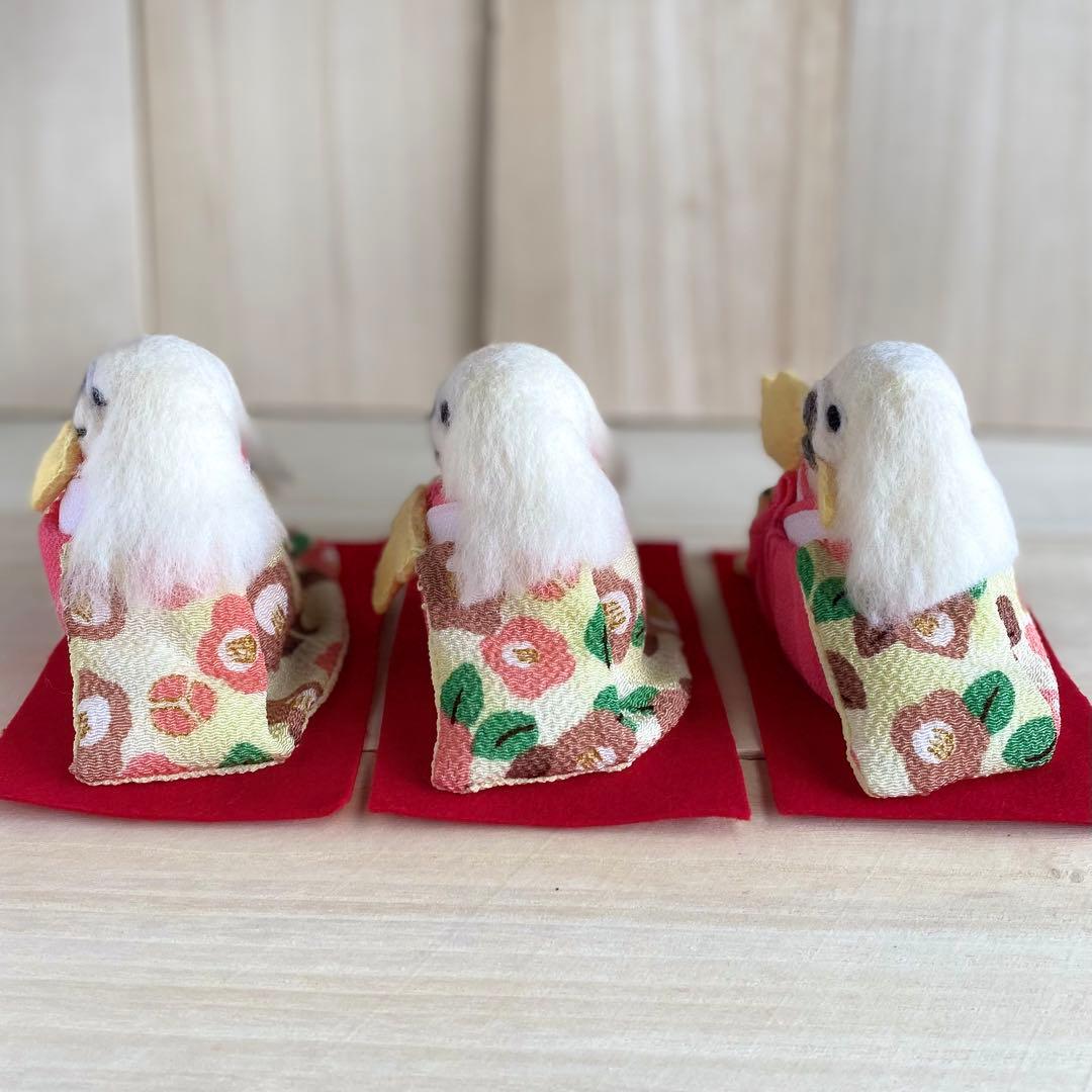 三人官女　白　ペキニーズ　★ 羊毛フェルト　雛人形　　　ハンドメイド