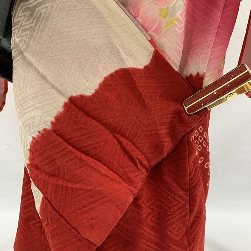 511ag70□七五三 三歳 女児 着物&被布 金彩 毬 花 赤黄白□美品