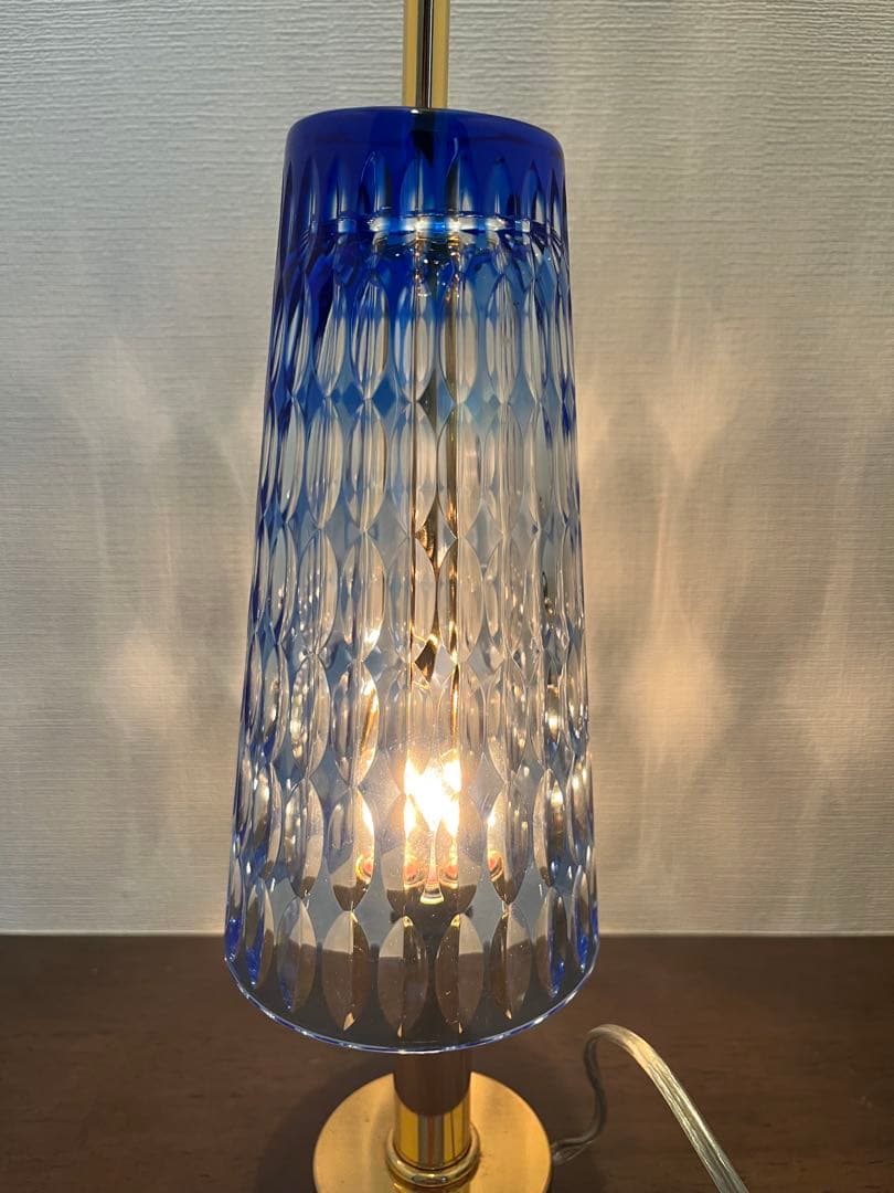 HOYA CRYSTAL 切子ガラス スタンドランプ 青色被せ クリスタルライト