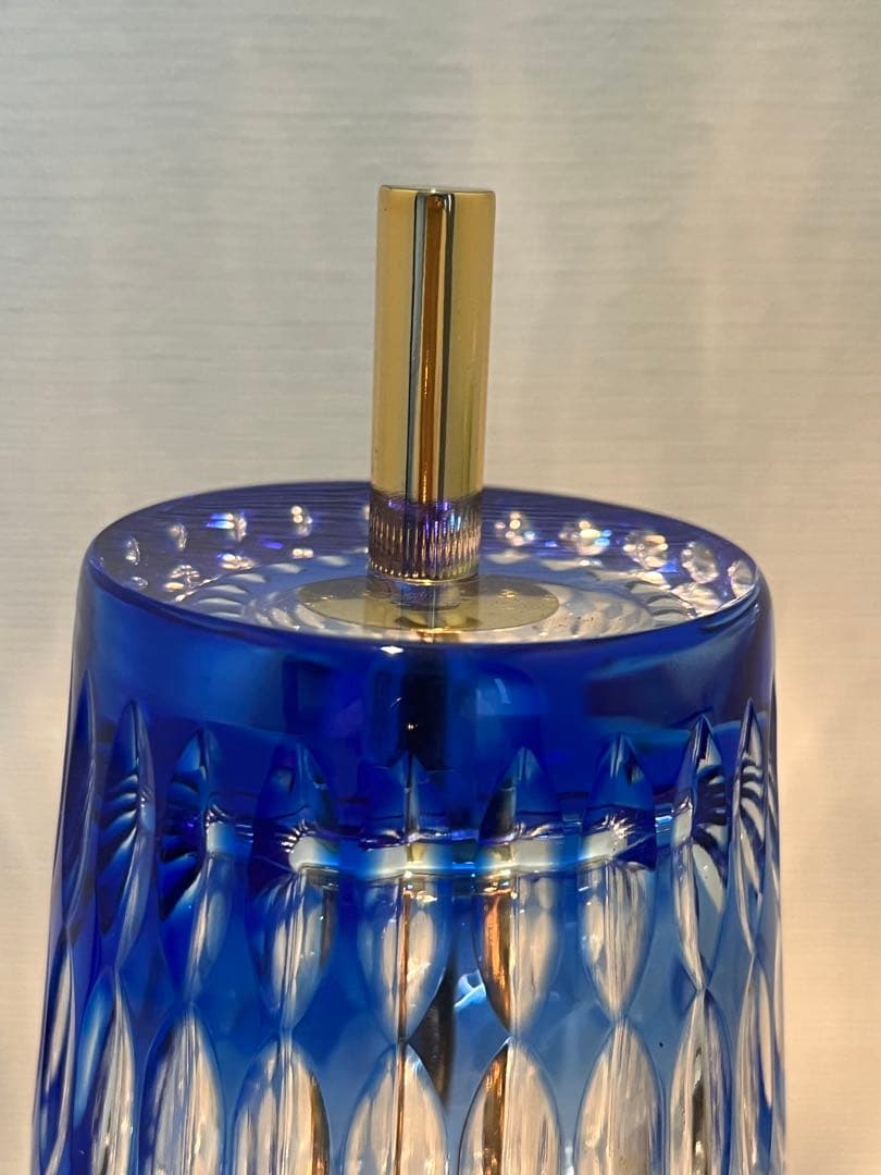 HOYA CRYSTAL 切子ガラス スタンドランプ 青色被せ クリスタルライト