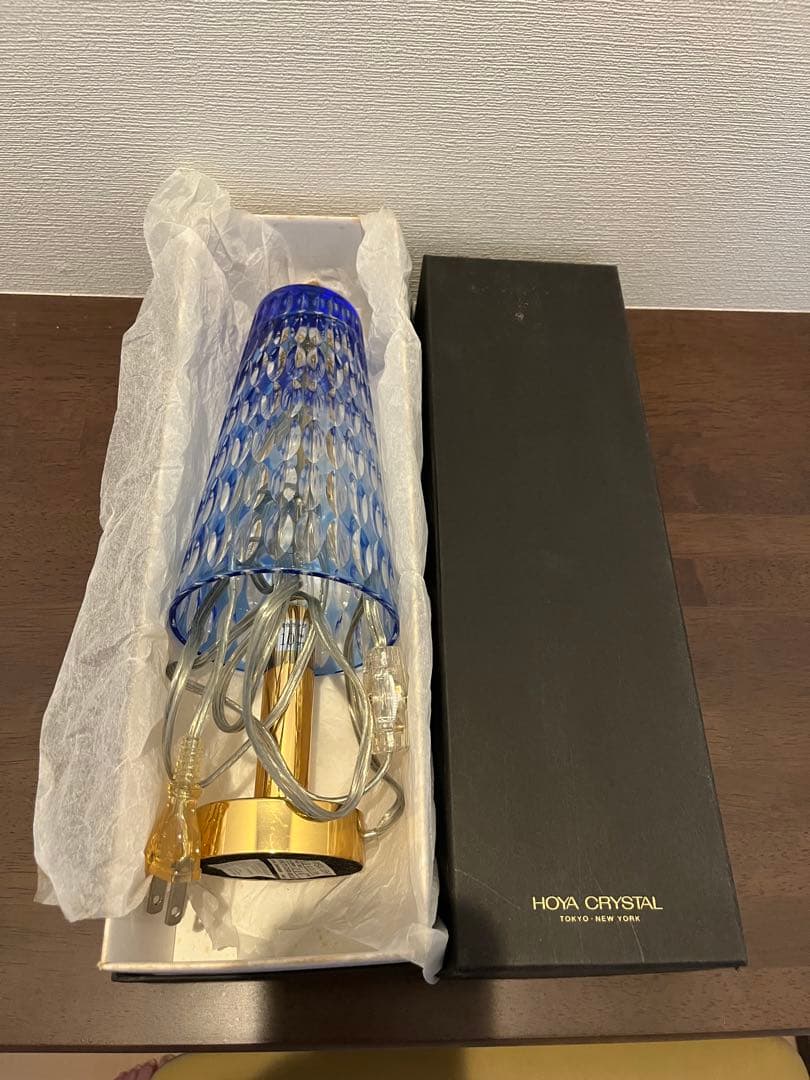 HOYA CRYSTAL 切子ガラス スタンドランプ 青色被せ クリスタルライト