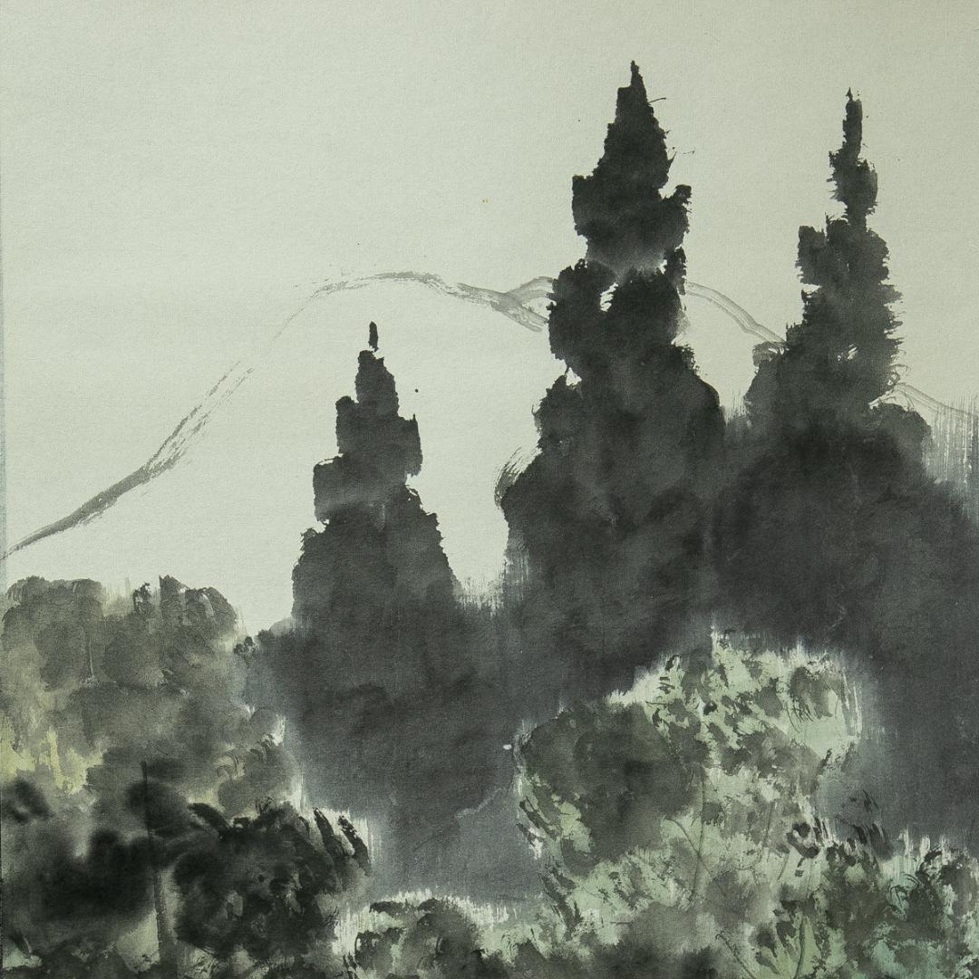 掛軸-1788　小林五浪　山里　共箱　太巻　二重箱