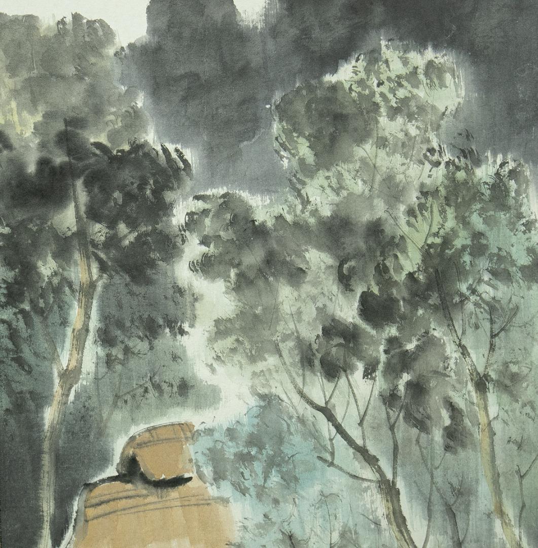 掛軸-1788　小林五浪　山里　共箱　太巻　二重箱