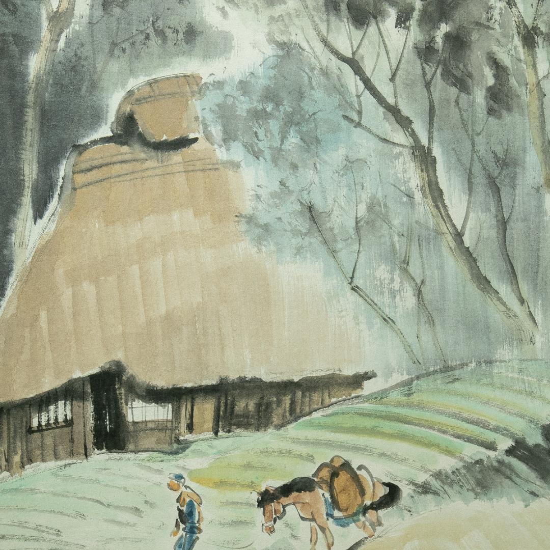 掛軸-1788　小林五浪　山里　共箱　太巻　二重箱