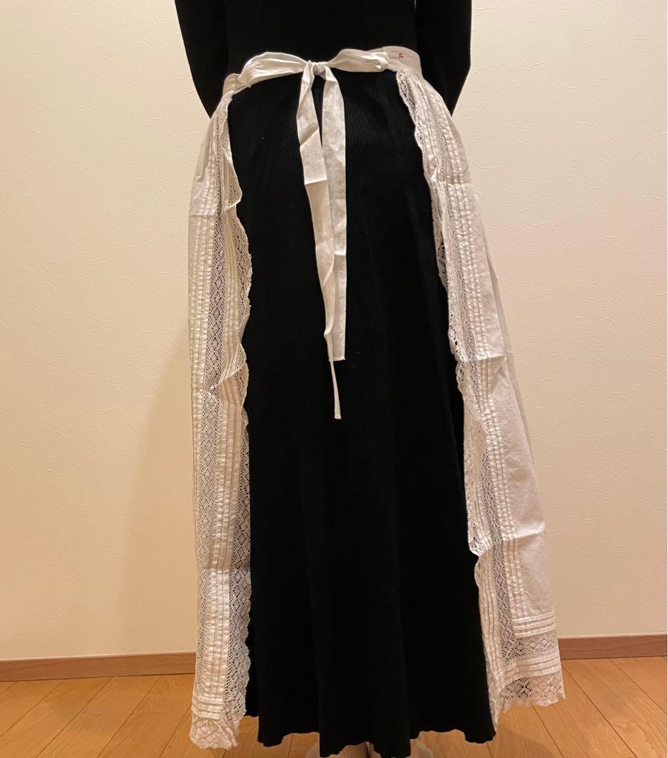 真鍮【一点物】フランスアンティーク　レース　エプロン　ホワイト コットン