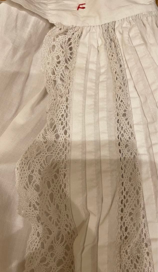 真鍮【一点物】フランスアンティーク　レース　エプロン　ホワイト コットン