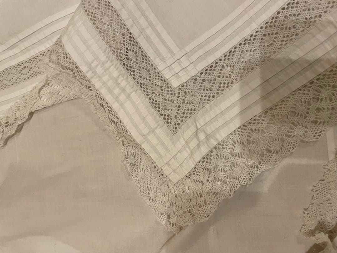 真鍮【一点物】フランスアンティーク　レース　エプロン　ホワイト コットン