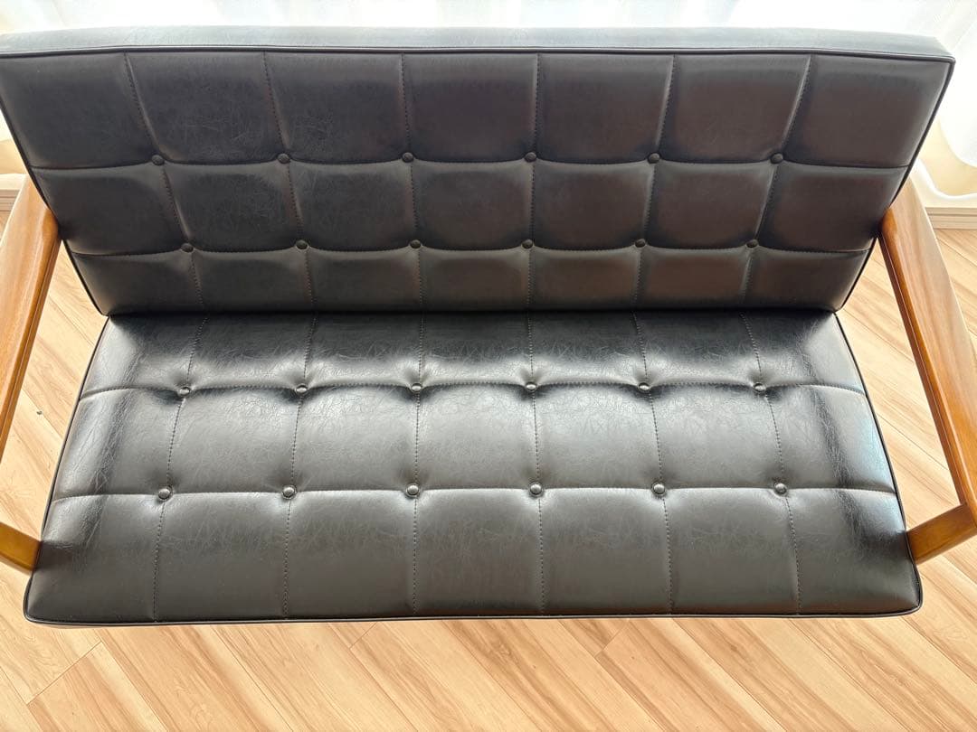 カリモク60 Kチェア ソファ 2人掛け スタンダードブラック 合成皮革