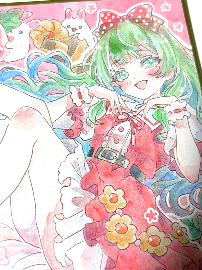 エ*！様 オリジナル手描きイラスト　ポップな女の子　苺