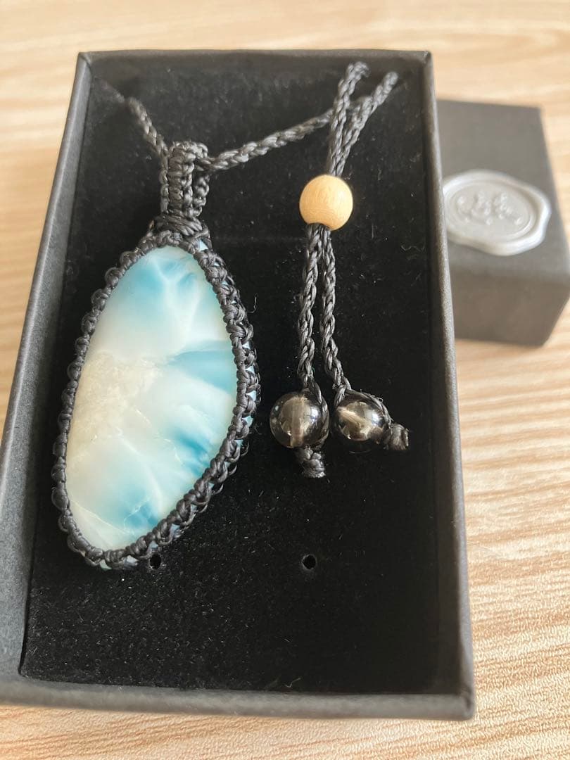 マクラメ編み　ラリマー　天然石 ネックレス ハンドメイド