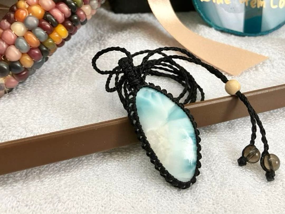 マクラメ編み　ラリマー　天然石 ネックレス ハンドメイド