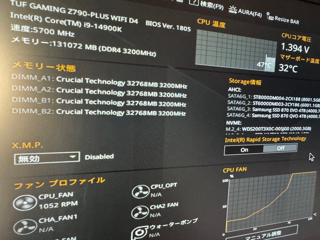 CPU Intel i9 14900K + ASUS Z790 + RAM128GB