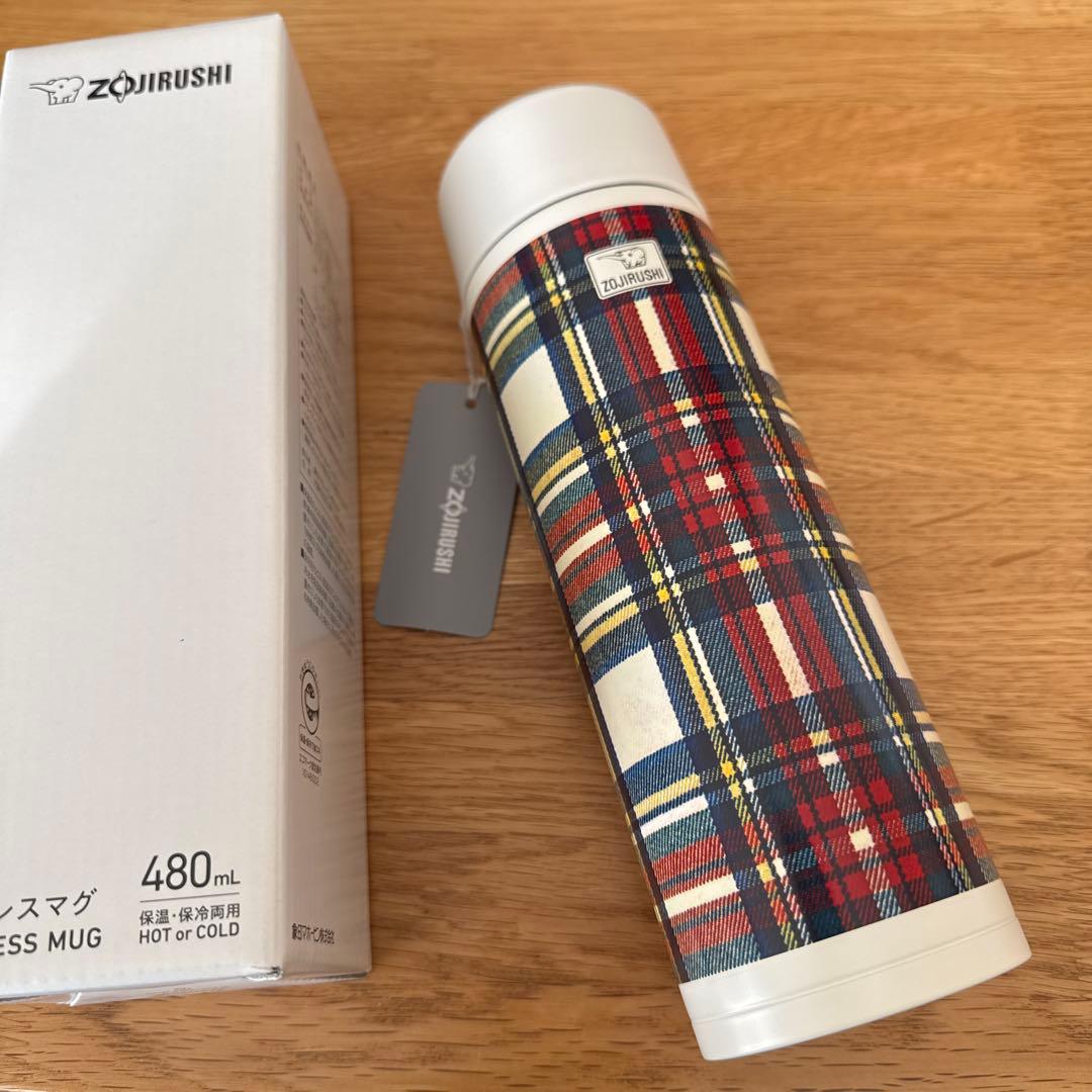 新品/象印/シームレスステンレスマグ SM-ZB48DC_WZ ホワイトチェック