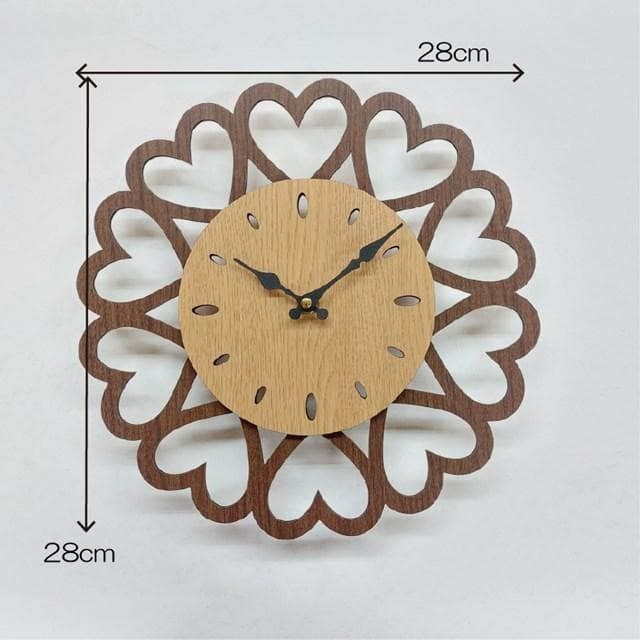 【名入れ　木製 掛け時計】北欧風 ハートクロック 静音設計　ナチュラル 木調