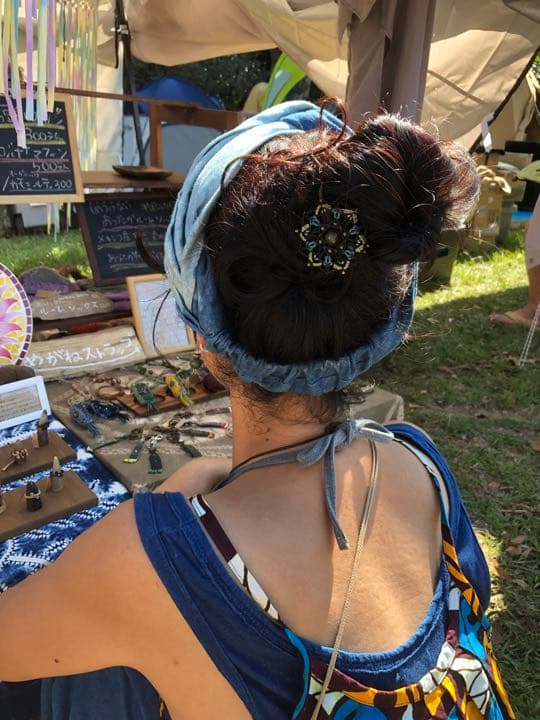 天然石【アゲート】六芒星の曼荼羅ヘアゴム ブラウン×ワインレッド×キャメル