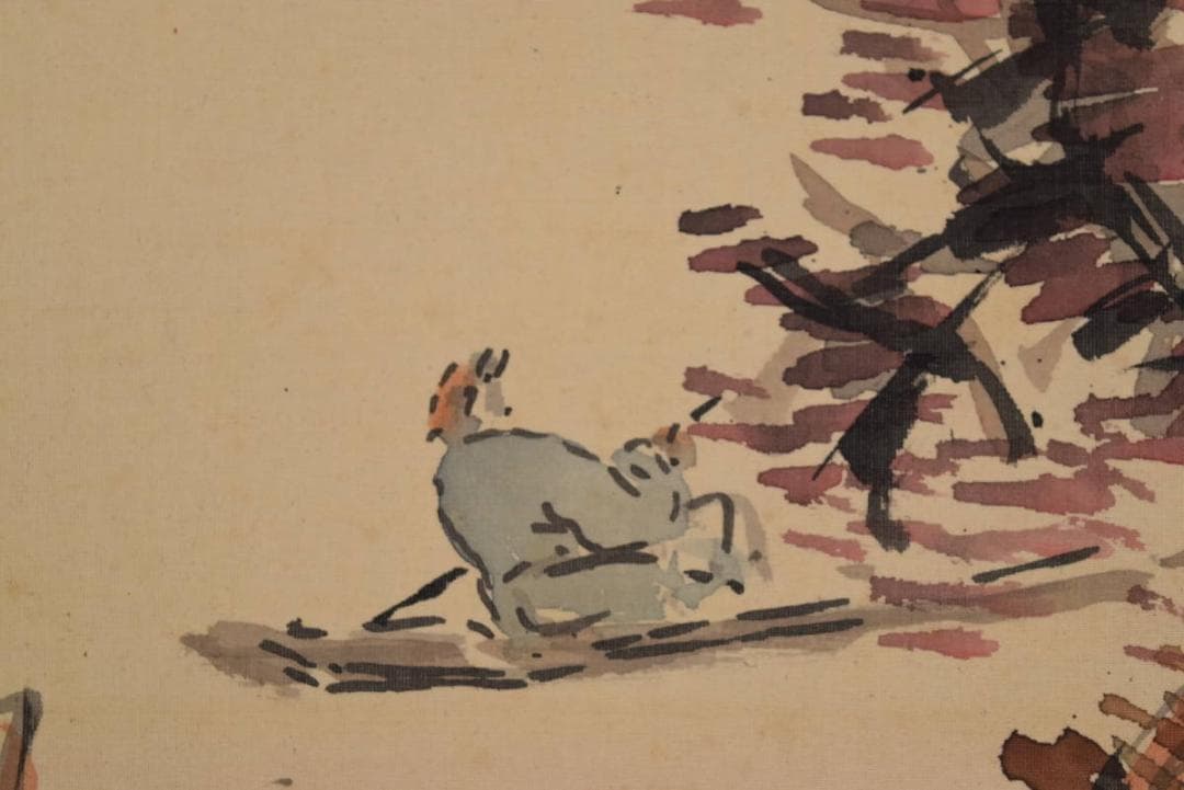 作者不詳/秋渓独棹図/秋景山水図/掛軸☆宝船☆AB-367