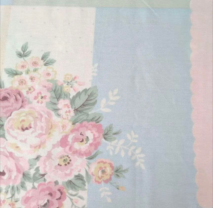 新品★パステル薔薇ブロック柄マーガレット綿100%シングルセット枕カバー２枚付き