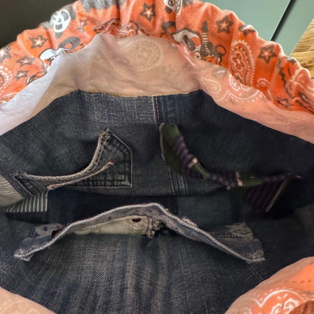 ハンドメイド デニムリメイク バッグ ヒッコリー 2way 60